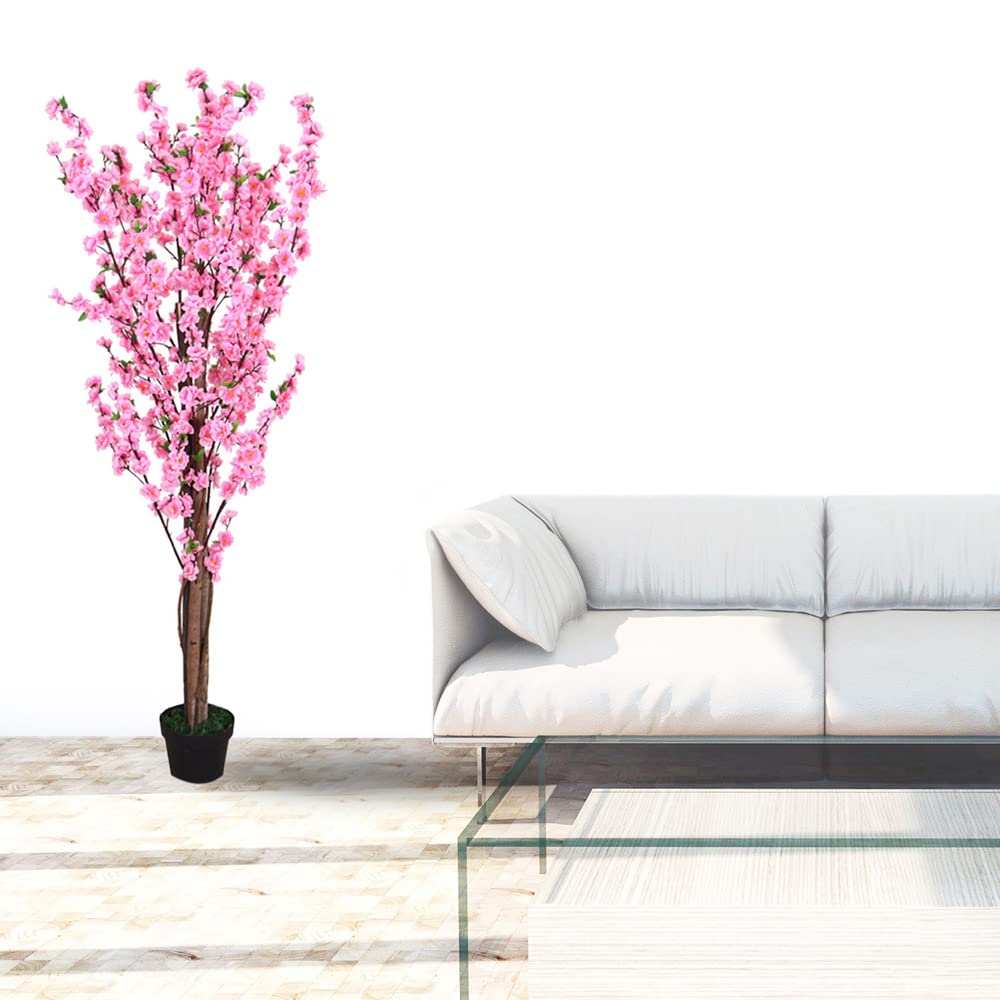 Decovego Pesco Pianta Albero Artificiale con Fiori 160cm con Legno Naturale