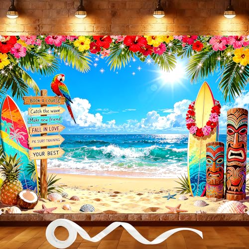 Fondo playero hawaiano 7x5 pies con cinta miniatura 1