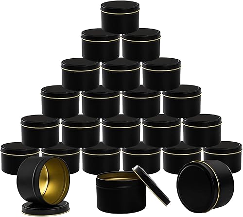 Frcctre Paquete de 24 latas de velas tarro de metal negro de 8 onzas con tapa recipientes de velas a granel para hacer velas arte manualidades