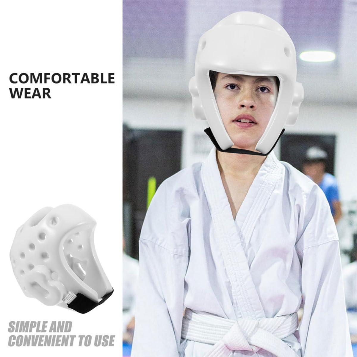 Casco Protettivo da Combattimento Taekwondo in Pu Bianco | Regolabile, Design Ergonomico, Traspirante e Sicuro, Adatto a Esercizio e Sparring per Molte Persone