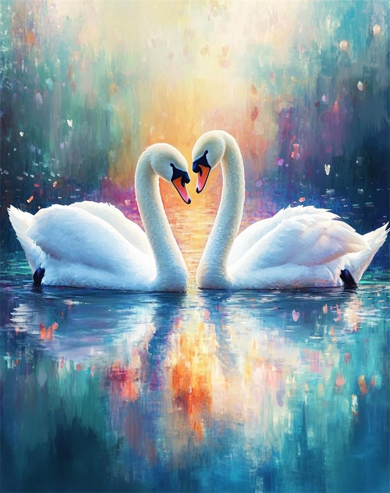 Henypt 11Ct DIY Counted Cross Stitch Kits for Adults Two White Swans Embroidery Cross Stitch Kits Stamped Pattern Starter Set Needlework Art Accessories Wall Decoration Adult Craft Kits