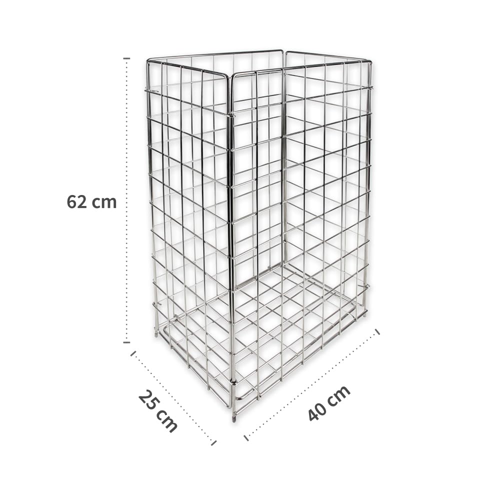 Edelstahl Gitterkorb für Müllsäcke, 60L, Silber, Freistehend, Klappbar (1)
