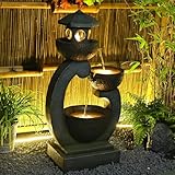 Bumilgar Springbrunnen Gartenbrunnen für Außen mit LED Beleuchtung Zimmerbrunnen Kaskade Brunnen Wasserspiel Wasserfall Brunnen für Garten,Balkon,Terrasse, 90x45x27 cm