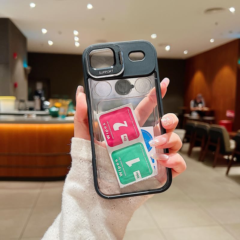 Image of Clear Case for iPhone Air | Metal Lens Protector & 180 Rotating Bracket | Shockproof Transparent Hard Back Cover with Soft TPU Frame - Black