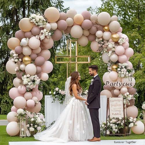 Image of Dusty Light Pink Beige Balloon Arch Double Stuffed Mauve Blush Nude White Cream Matte Balloon Garland Kit for Boho Baby Shower Birthday Baby in Bloom Bridal Wedding Valentine Party Decoration
