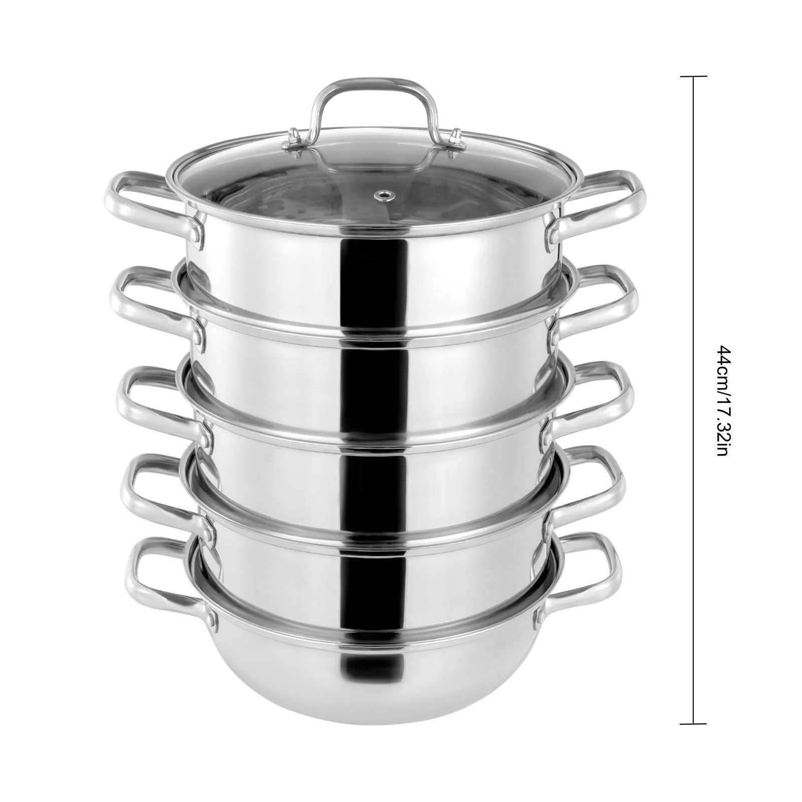 5 Etagen Dampfgarer, Edelstahl Dampfkocher, Dampftopf für Gas, Induktion, Elektro, Keramik (28cm)