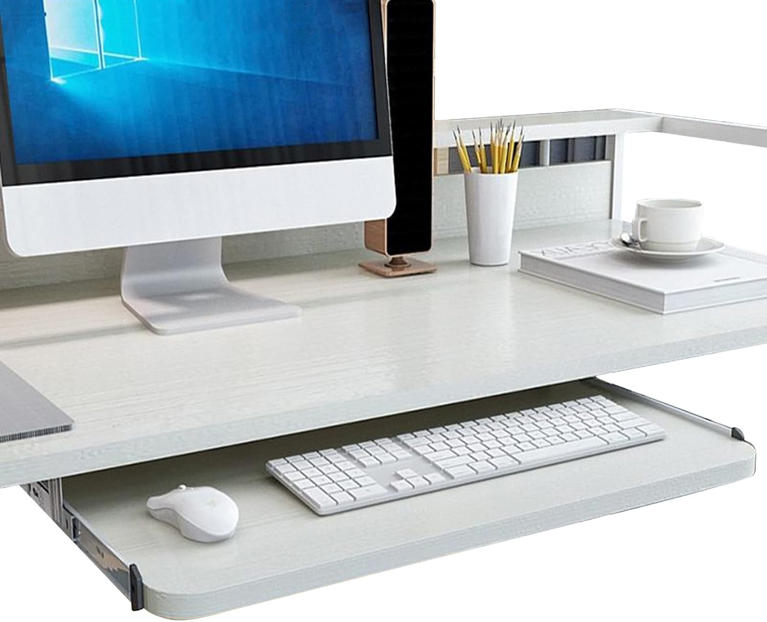 Cajones Deslizables Para Teclados Y Plataformas, Bandeja Para Teclado Oculto, Estante Ergonómico - Con 36cm Guías Rodamiento De Bolas, Fácil De Instalar (Color : White, Size : 60cm x 27cm)