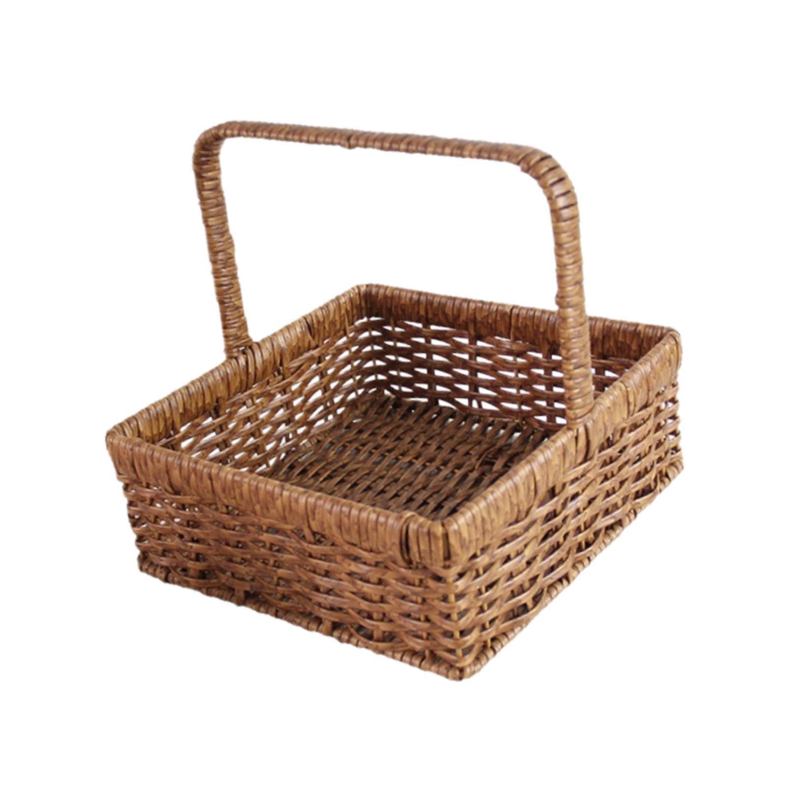 Generic Imitation Rattan Storage Basket Decorative Lightweight Rustic Hand Woven Bread Basket for Picnic Outdoor Home Snack Vegetable