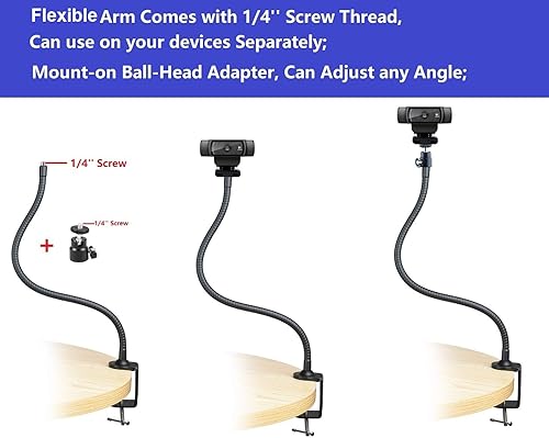 Miniatura 5 de 25 inch Flexible Jaw Arm Clamp Mount Holder Stand Compatible with Logitech Webcam C920s C925e C922 C930 C615 Brio StreamCam
