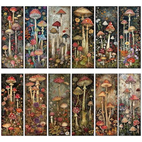 Cosmisun Mushroom Garden Bookmarks Gifts - 120 Pcs Whimsical Flower Bookmark Paper Double-Sided Reading Page Markers Clips Book Mark for Women Men Office Home Book Lovers Bookworm Party Supplies