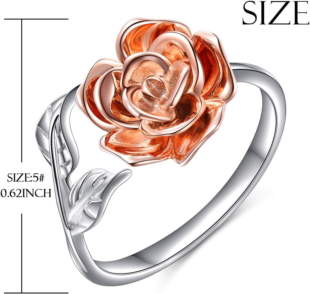 Alphm Valentines Day Rose Gifts S925 Sterling Silver Rose Flower Ring Adjustable Wrap Open Jewelry for Women Friend Mom Bride Girlfriend Sisters Teen - Image 6