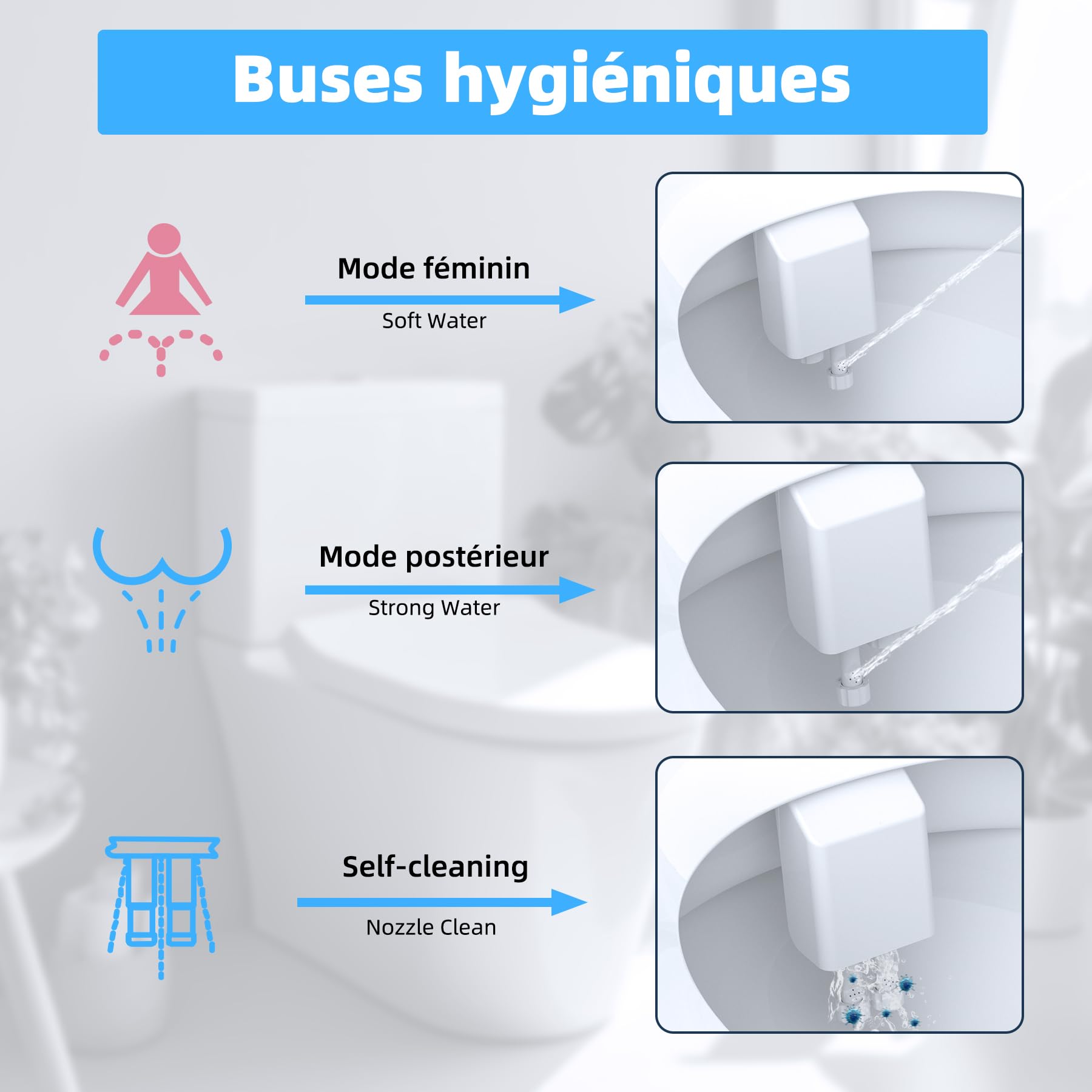 Hibbent Attachment de siège de toilette bidet, bidet pulvérisateur chaud et froid non électrique mécanique, double buse auto-nettoyante, bidet à jet d'eau douce pour toilettes