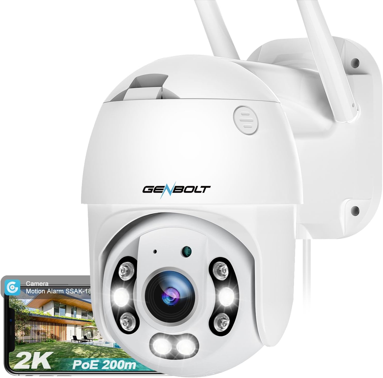 GENBOLT 2.5K WiFi Security Camera Outdoor With PoE, 2.4/5GHz Dual WiFi CCTV Camera with Auto Tracking, Human/Vehicle Detection Pan Tilt Home Surveillance IP Camera with Siren Alarm