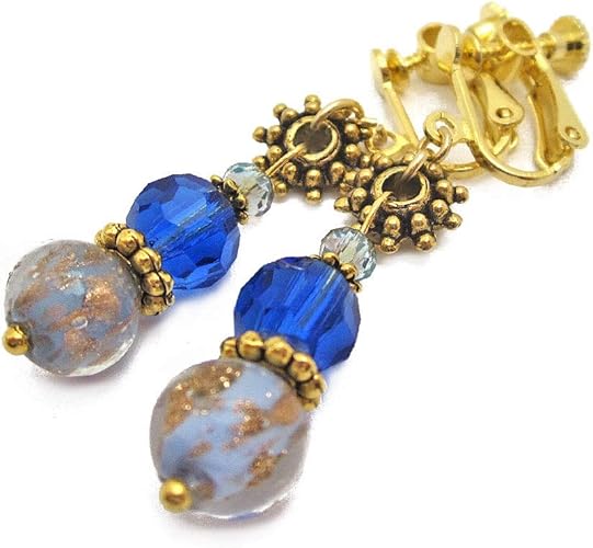 Amazon ベネチアンガラスイヤリング ムラーノガラス イタリア製アクセサリー 可愛いドロップイヤリング アイアンブルー イヤリング 通販