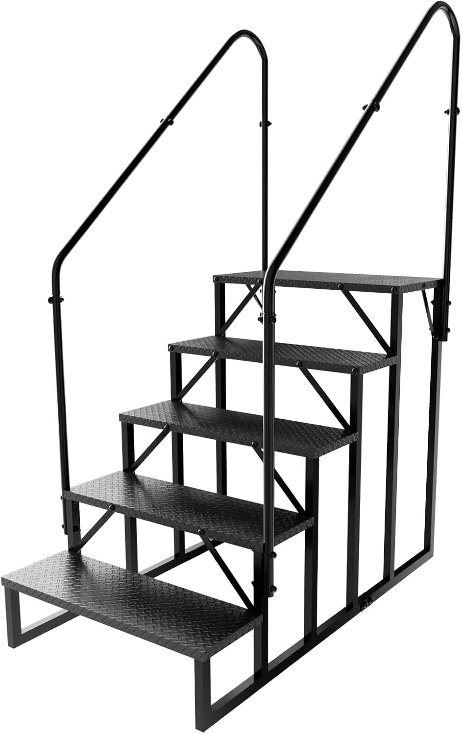 RV Steps with 2 Handrails, Hot Tub Steps Outdoor, 5 Step Ladder Stool, RV Stairs with Anti-Slip Panel, Camper Steps for Spa, Travel Trailers, Pool and Porch