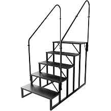 RV Steps with 2 Handrails, Hot Tub Steps Outdoor, 5 Step Ladder Stool, RV Stairs with Anti-Slip Panel, Camper Steps for Spa, Travel Trailers, Pool and Porch
