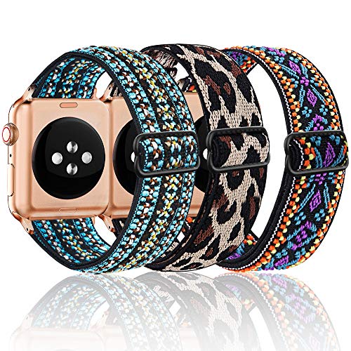Dsytom 3 Pack Elastic Band Compatible with Apple Watch Bands 42mm 44mm 45mm 49mm,Adjustable Stretchy Nylon bands for iWatch Series 9 Ultra 2 8/7/6/5/4/3/2/1 SE for Women