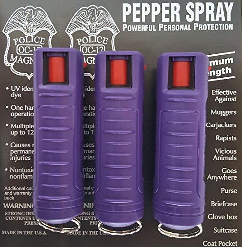 3 PACK POLICE MAGNUM OC-17 MACE PEPPER SPRAY 1/2oz PURPLE INJ MOLDED KEYCHAIN