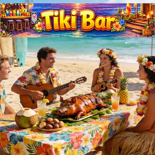 Image of Nuxovilar Tiki Bar Sign Luau Party Decorations 78.7x17.7Inches
