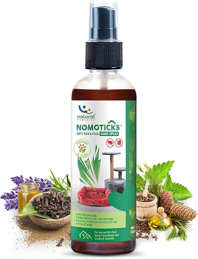 Natural Remedies Nomoticks Anti-Tick &amp; Flea Home Spray, Kills Ticks &amp; Fleas for Pet Beds, Furniture &amp; Cracks, Fast-Drying,...
