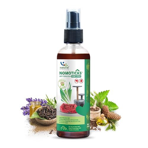 Natural Remedies Nomoticks Anti-Tick & Flea Home Spray, Kills Ticks & Fleas for Pet Beds, Furniture & Cracks, Fast-Drying, Non-Sticky, Daily Use, Natural Ingredients, Safe for Dogs, Cats & Pups, 100ml