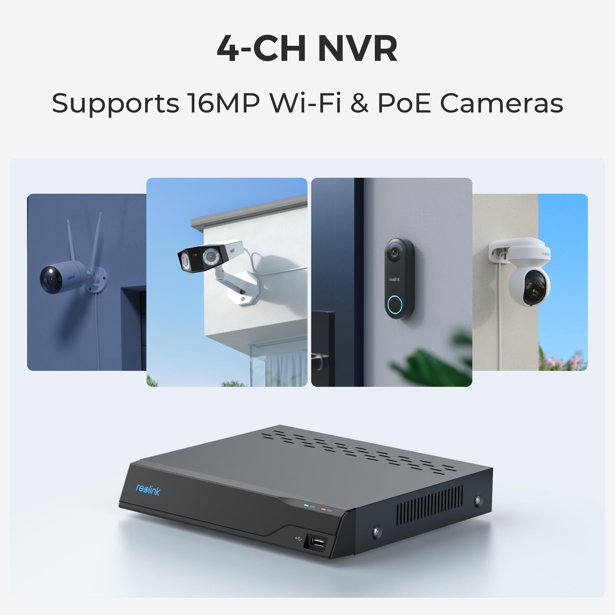 Reolink NVS4 4-Channel PoE Network 16MP 6TB Registratore video di archiviazione