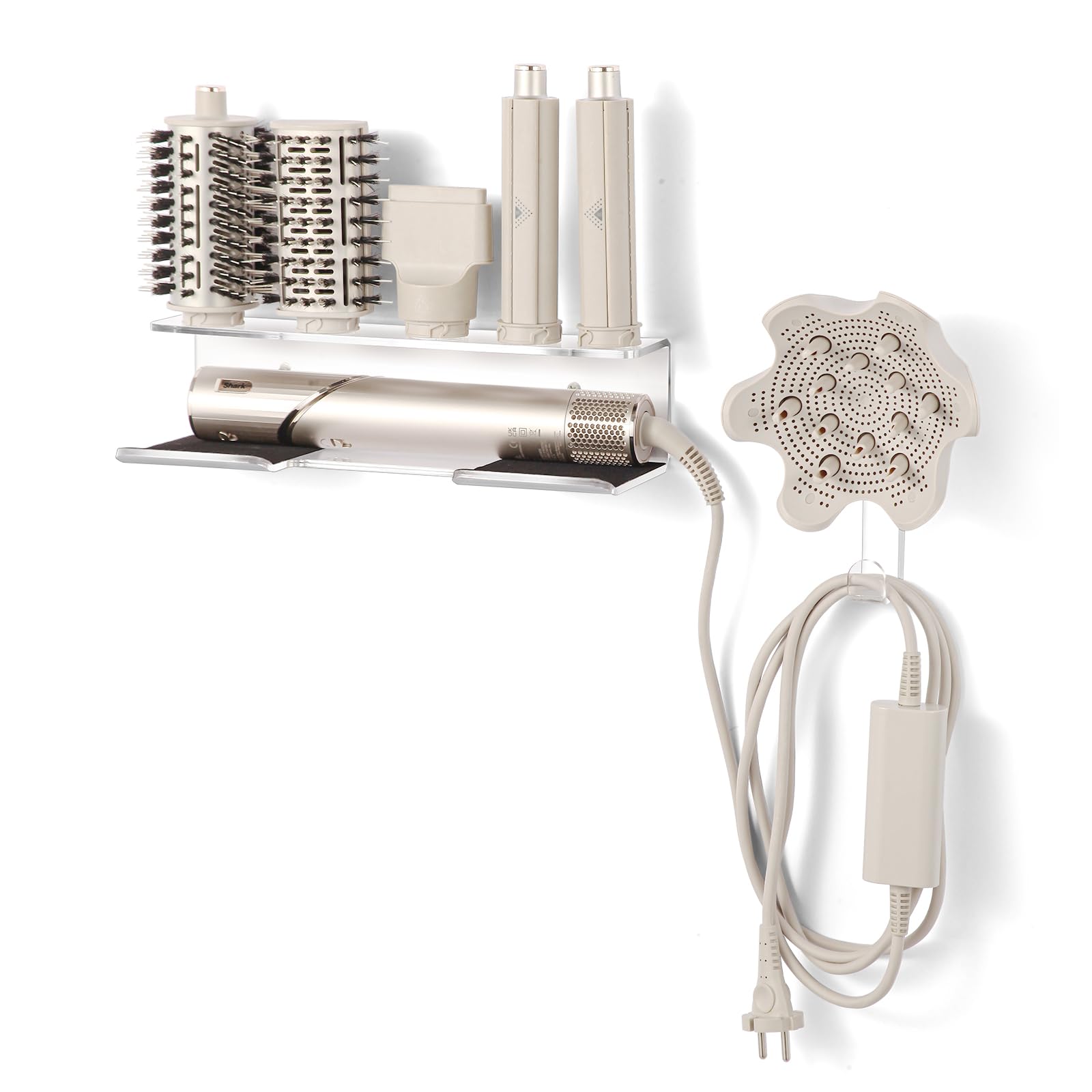 GENCAM Wall Mounted Holder for Shark Flexstyle, Acrylic Wall Mount Bracket Organizer for Shark Flex Style, Flex Style Holder with Cord Hanger for Accessories Curlers Brushes Diffuser and Attachments