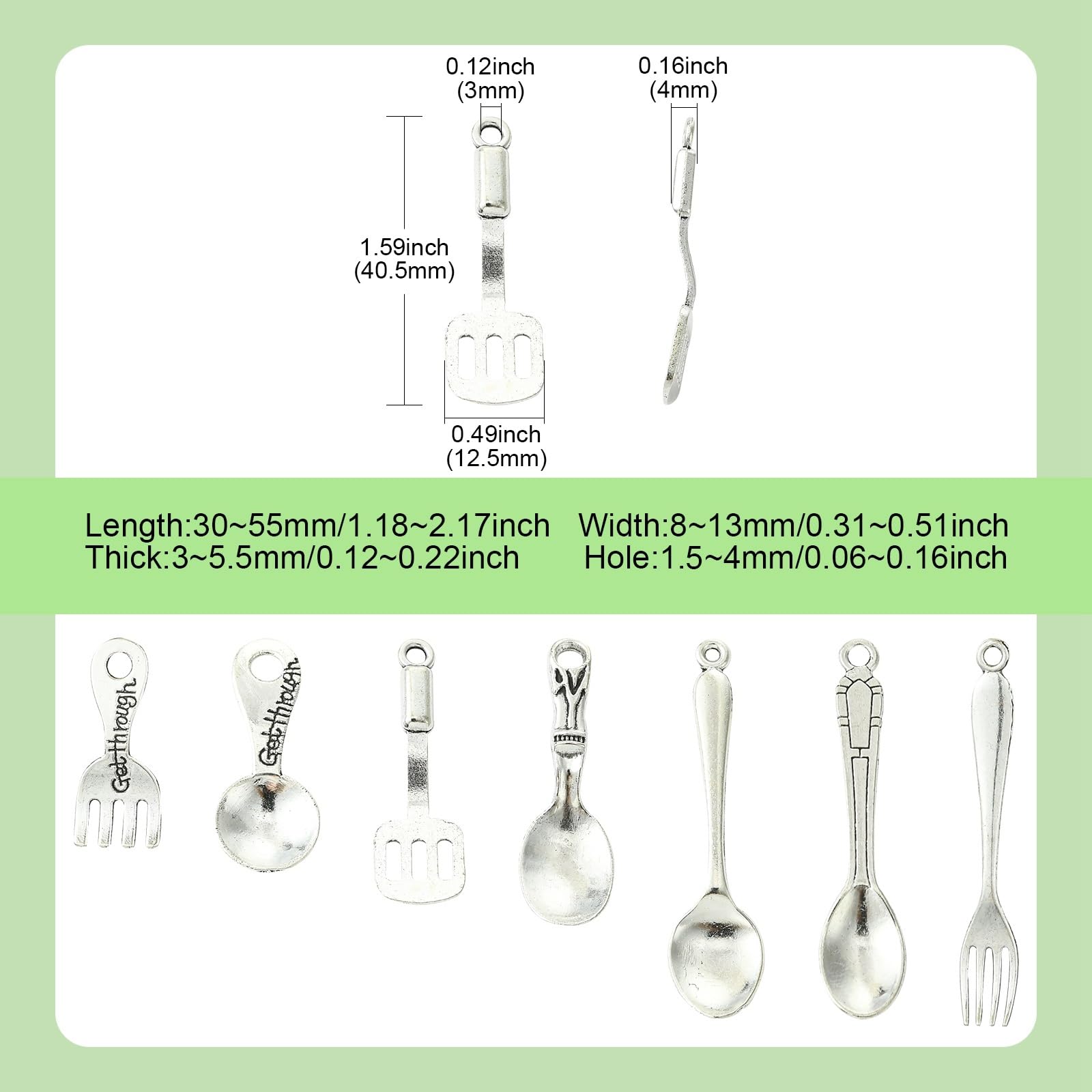 UR URLIFEHALL 70 Pcs 7 Styles Tibetan Tableware Charms Antique Silver Fork Spoon Charms for Jewellery Making Table Kitchen Crafts Decortive - Image 2