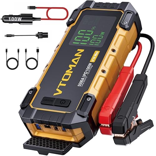 VTOMAN V10 Max 5500A Jump Starter with 100W USB-C Fast Charger Car Battery Jumper Starter Portable for All Gas or 12L Diesel Engines,12V Jump Strart Booster Pack, Jump Box Comes with 100W Car Charger