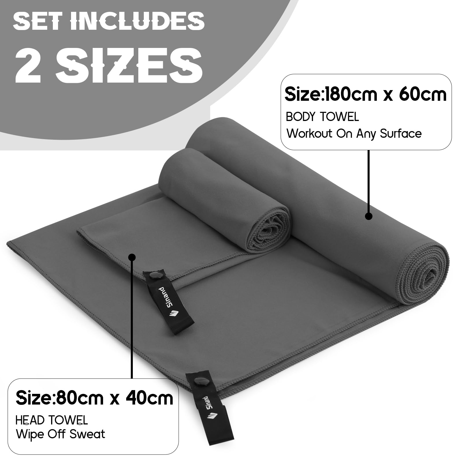 Set Asciugamani Microfibra 2 Pezzi - Telo Palestra E Spiaggia 180x80cm + 80x40cm