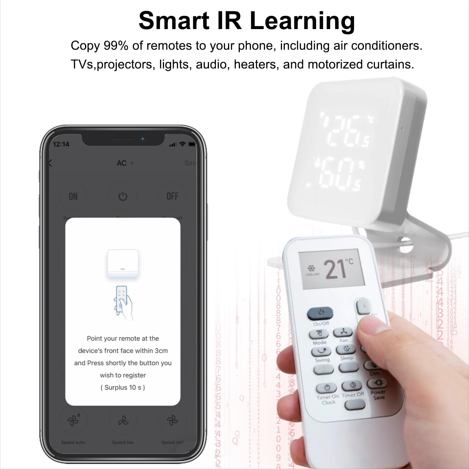 WOOX Controlador Inteligente Universal para Aire Acondicionado y Bomba de Calor, Wi-Fi Termostato Domótico, Termómetro e Higrómetro, Mando a Distancia IR, Compatible con Alexa y Google