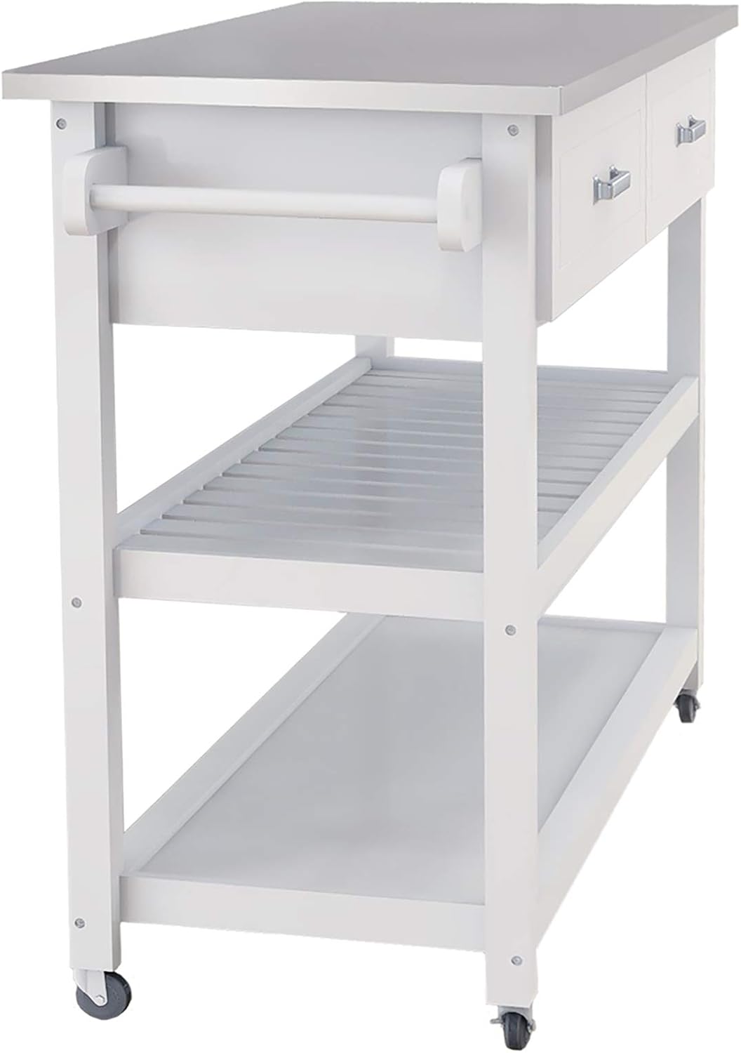 Stainless Steel Table Top White Kicthen Cart with Two Drawe