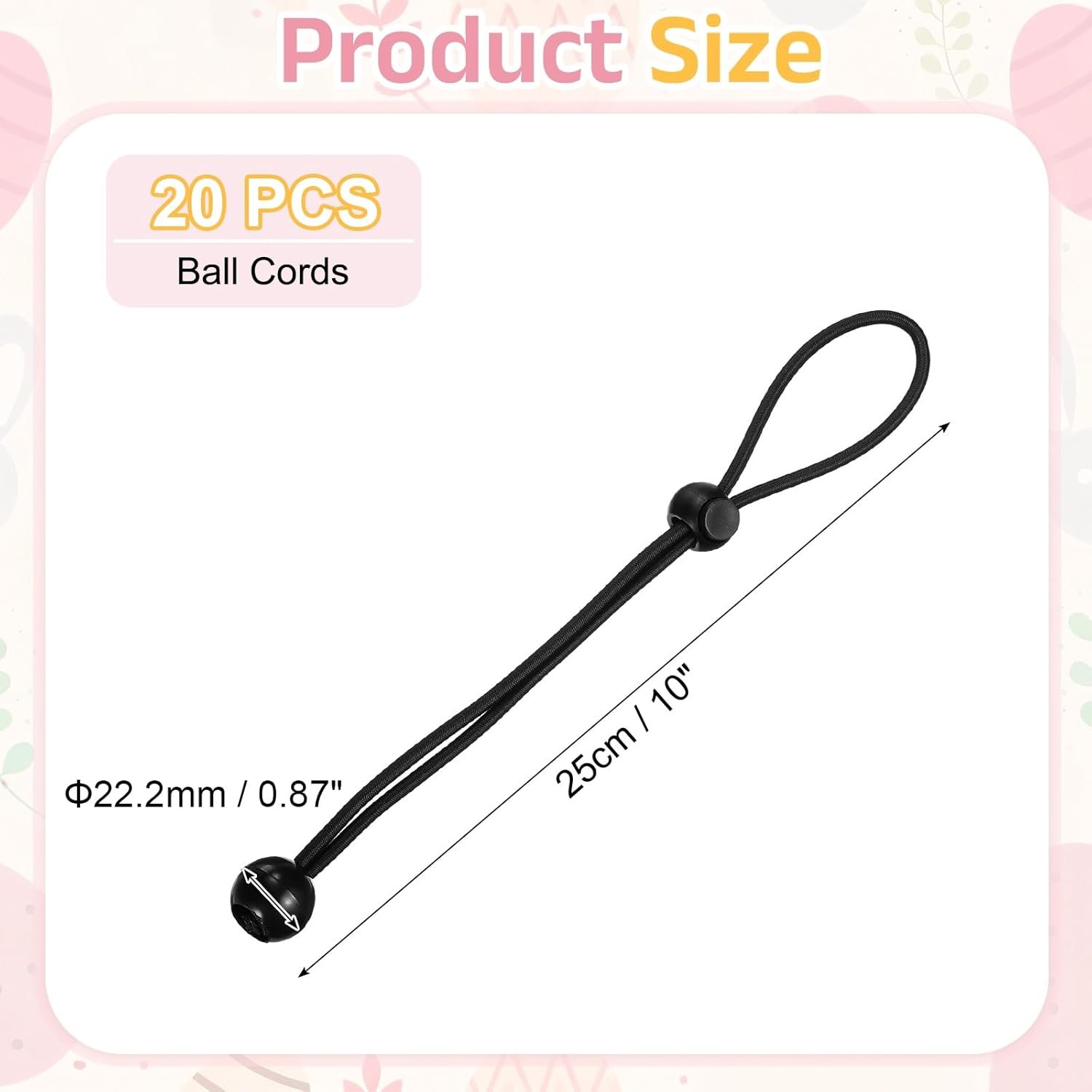 PATIKIL Ball Bungee Cords, (25cm / 10 Inch, Black) (20 PCS) Universal Bungee Tie Downs, Suit for Shelter Camping Cargo Outdoor Roller Blinds Tents Canopies Tarp
