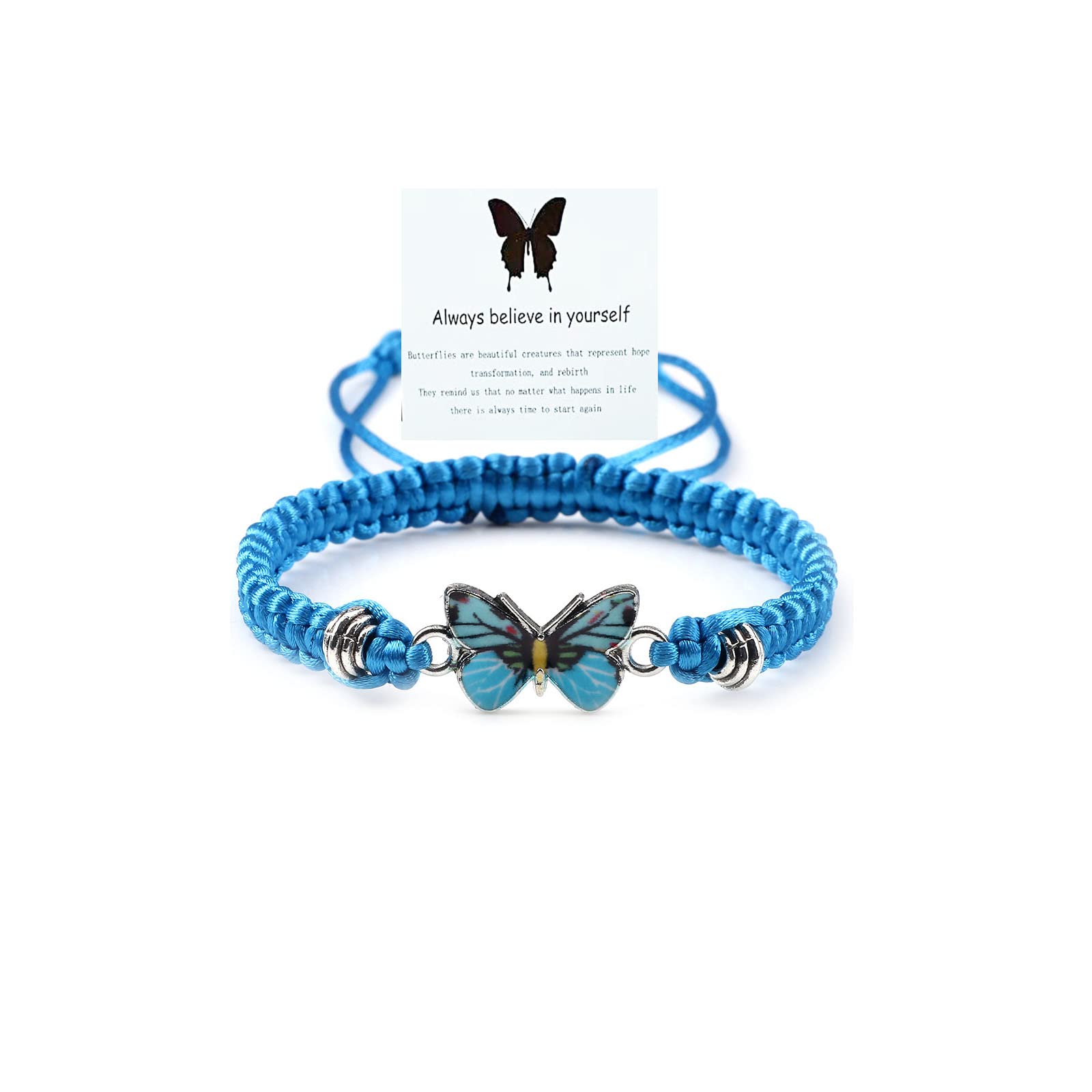 Always Believe in Yourself Butterfly Bracelets Butterfly Charm Bracelet for Women Adjustable Hand Woven Jewelry