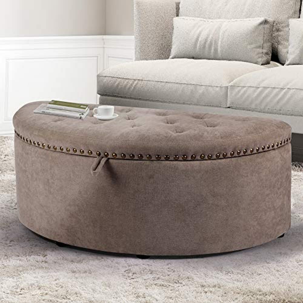 HOMECREST Half Moon Modern Storage Ottoman Bench, Upholstered Bed End Bench Storage Chest,Couch pouffe Puffy Settee Footstool for livingroom Bedroom Gray-image-29