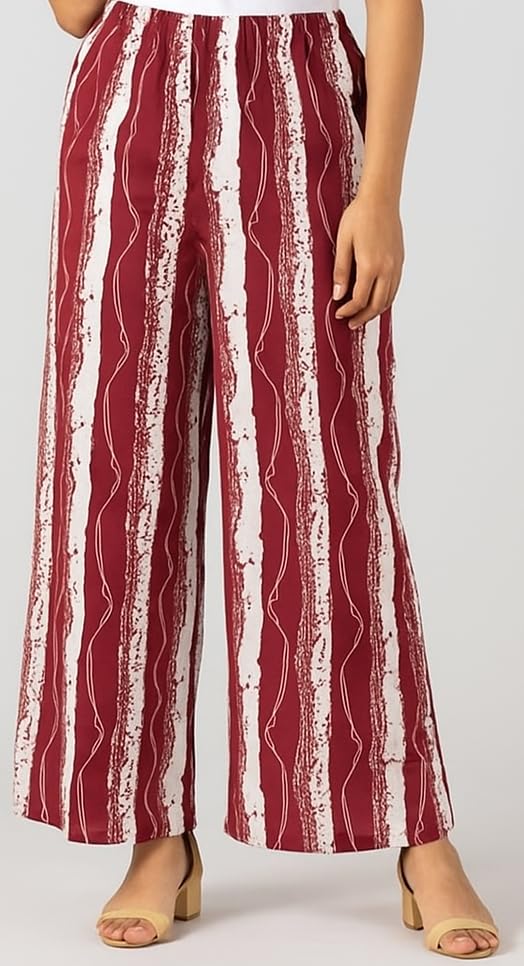 Image of PI World Printed Striped Western Mid Rise Palazzo /Trouser /Pant for Women /Girls Combo 2 (Waist 28 Inches to 36 Inches)