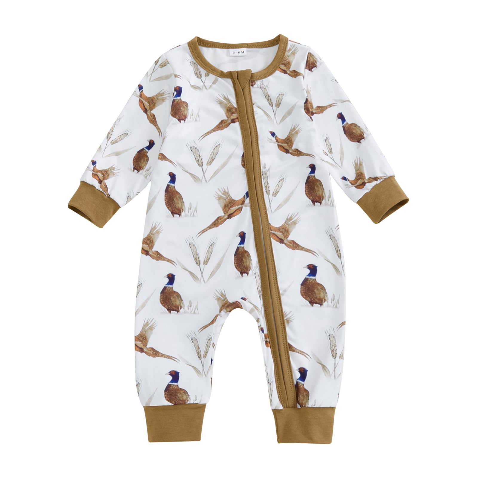 Baby Boy Girl Hunter Clothes Mallard Duck Romper Jumpsuit Long Sleeve Zip Up One Piece Overalls Hunting Baby Clothes (A White, 3-6 Months)