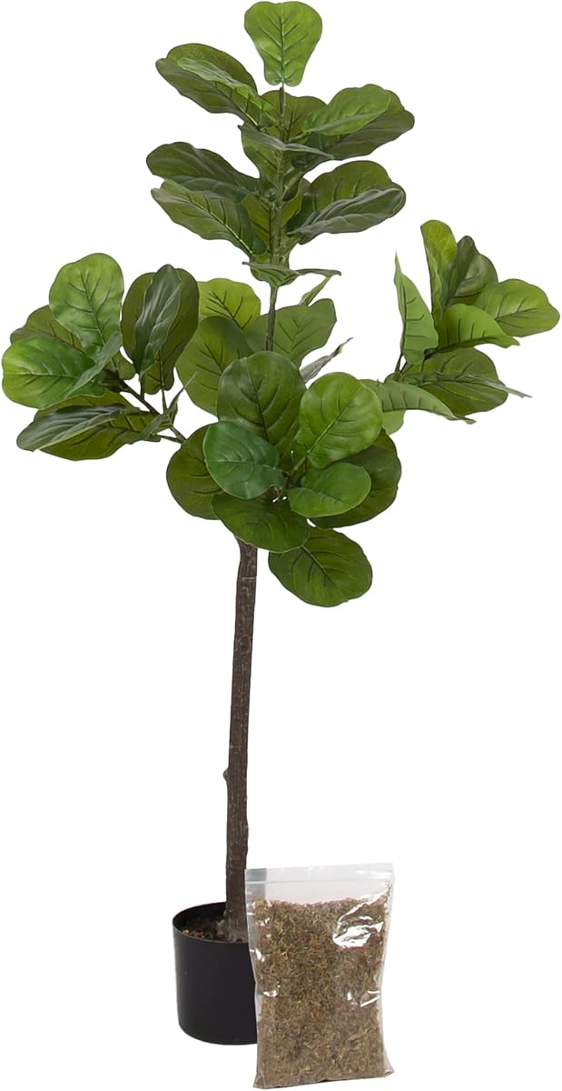 Fidmont Modern Faux Fiddle Fig Tree, 4 FT, Potted Artificial Fiddle Leaf Tree Indoor with Realistic Foliage and Additional Decorative Moss, Fake Plant for Living Room Decor