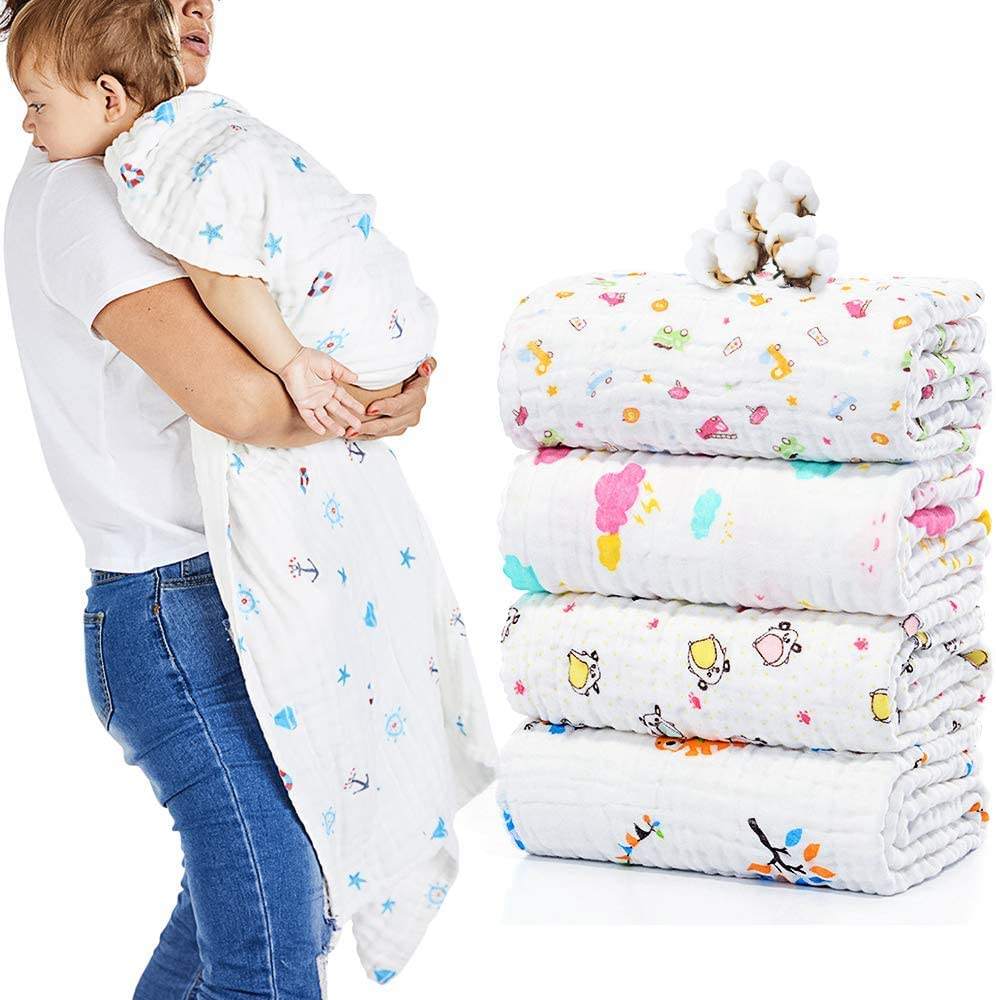 Juego de 2 toallas de baño de muselina para bebé, 6 capas de 41.5 x 41.5 pulgadas, paños de muselina de algodón extra suave (color al azar)