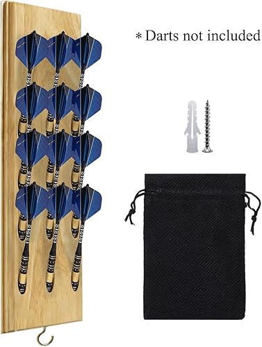 Vista 3 de FDLS Soporte para dardos montado en la pared para 12 o 15 dardos de acero y punta suave, organizador de dardos para pared con gancho de metal, bolsa