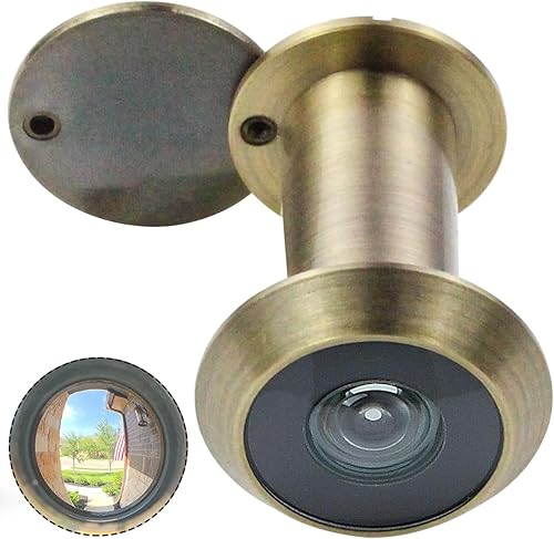 Earl Diamond - Orificios para puerta, mirilla de latón macizo de 200 grados con cubierta giratoria de privacidad resistente para puertas de 1-38 a