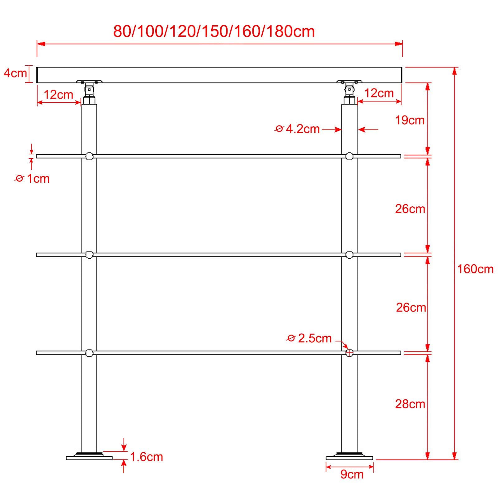 Froadp 100cm Treppengeländer Edelstahl Winkelverstellbar Handläufe mit Kugelring und 2 Pfosten Innen Stange Geländer-Set für Treppen Terrassen Brüstung (3 Querstäbe)