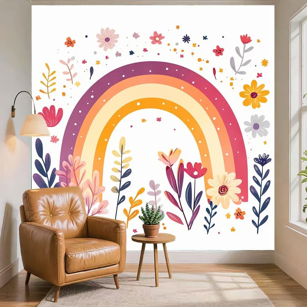 Générique Tapeta ścienna 300x210cm urocza kreskówka tęcza kwiaty włóknina tapeta odporna na blaknięcie biały nowoczesny salon sypialnia panoramiczna dekoracja fresk ścienny