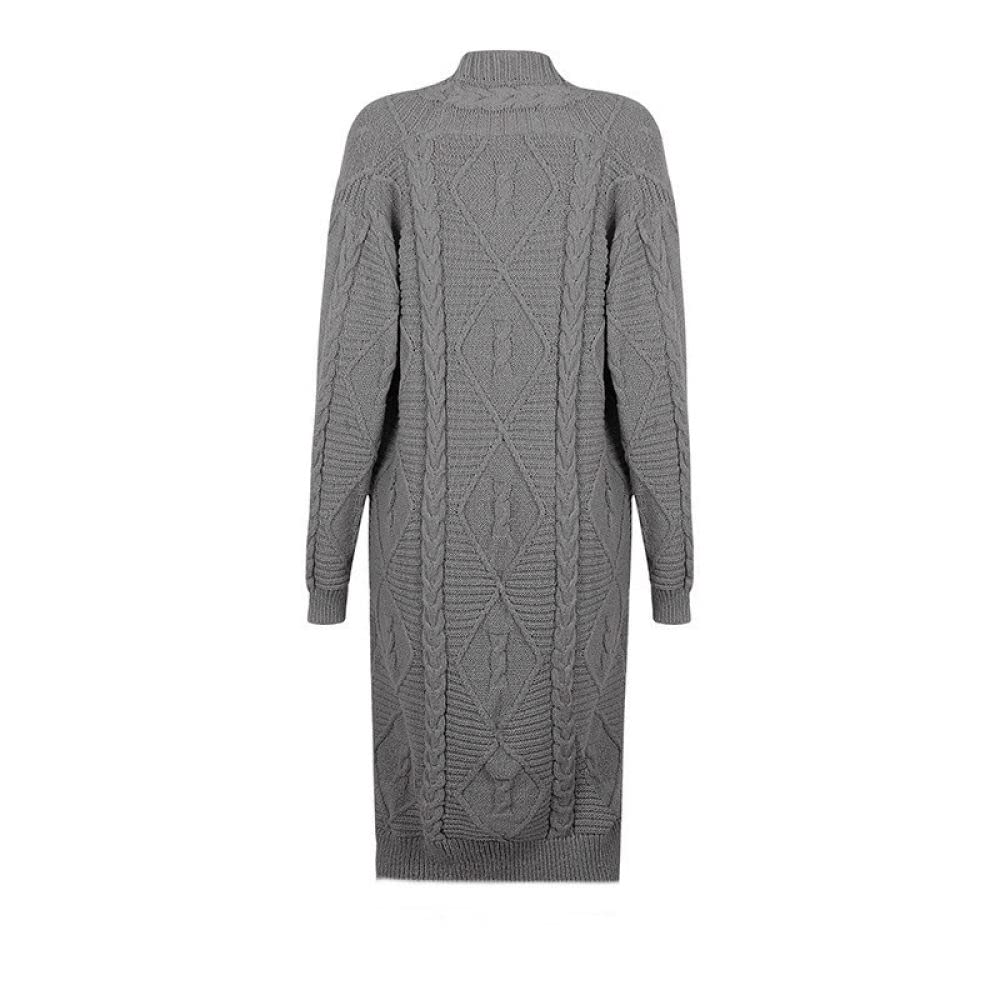 Cardigan Femme, Cardigan Femme Vintage Gris Foncé Col V Losange Torsadé Poche Jacquard Mi-Long Manteau En Tricot Doux Printemps Automne Chaud Veste En Tricot Manches Longues Bouton Ouvert Pull Sor