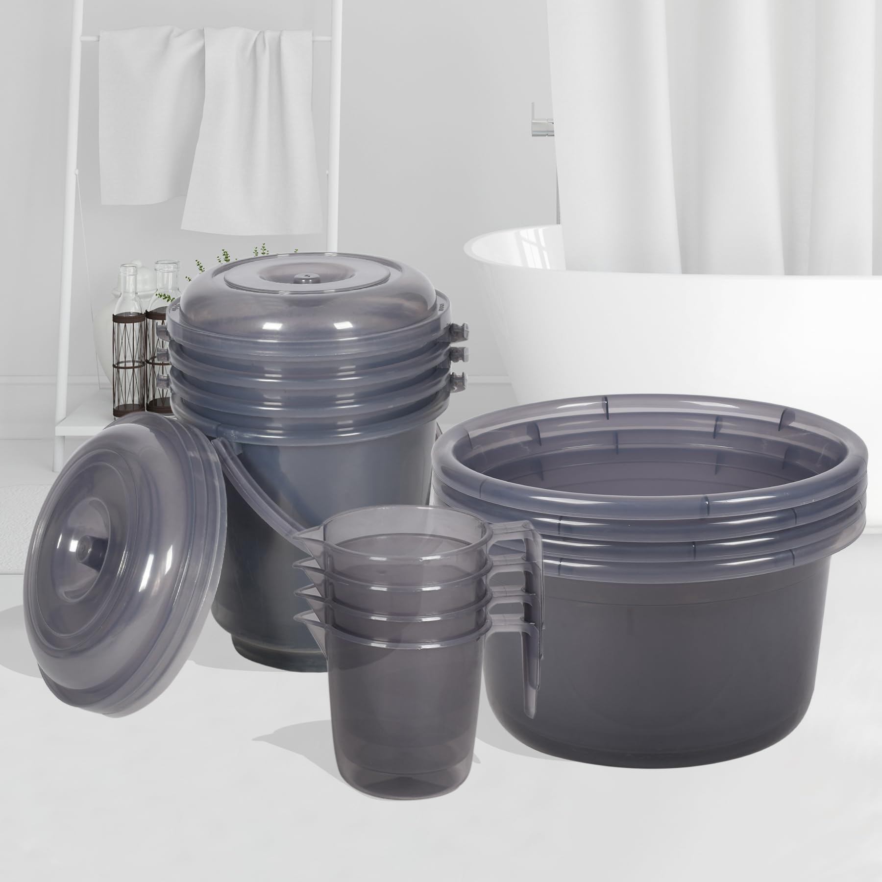 Kuber Industries Set of 12 Bathroom Combo Set | Bathroom Set | 4 Piece Tub-25 L with 4 Piece Bucket-13 L & 4 Piece Mug-1100 ml Bathing Set | Bathroom Accessories Set | Transparent Gray (B0CY2PZ4X6) Amazon Price History, Amazon Price Tracker