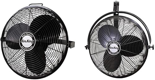 Air King 9318 Ventilador de montaje múltiple de alta velocidad de grado industrial, 18 pulgadas, negro y ventilador de montaje en pared de grado
