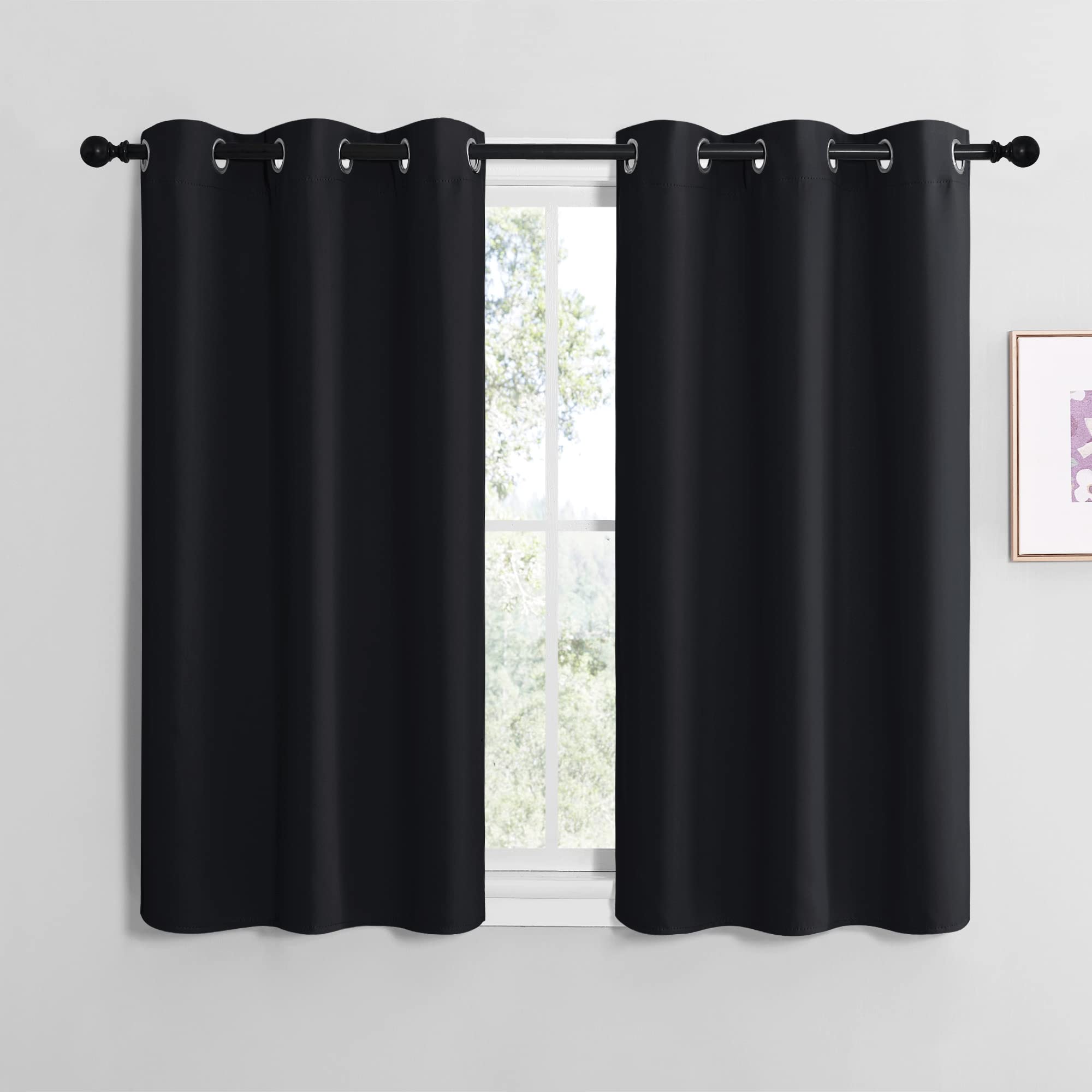 NICETOWN Blackout Curtain Panels for Bedroom, Black, 2 Panels, W34 x L36-inch, Thermal Insulated Grommet Top