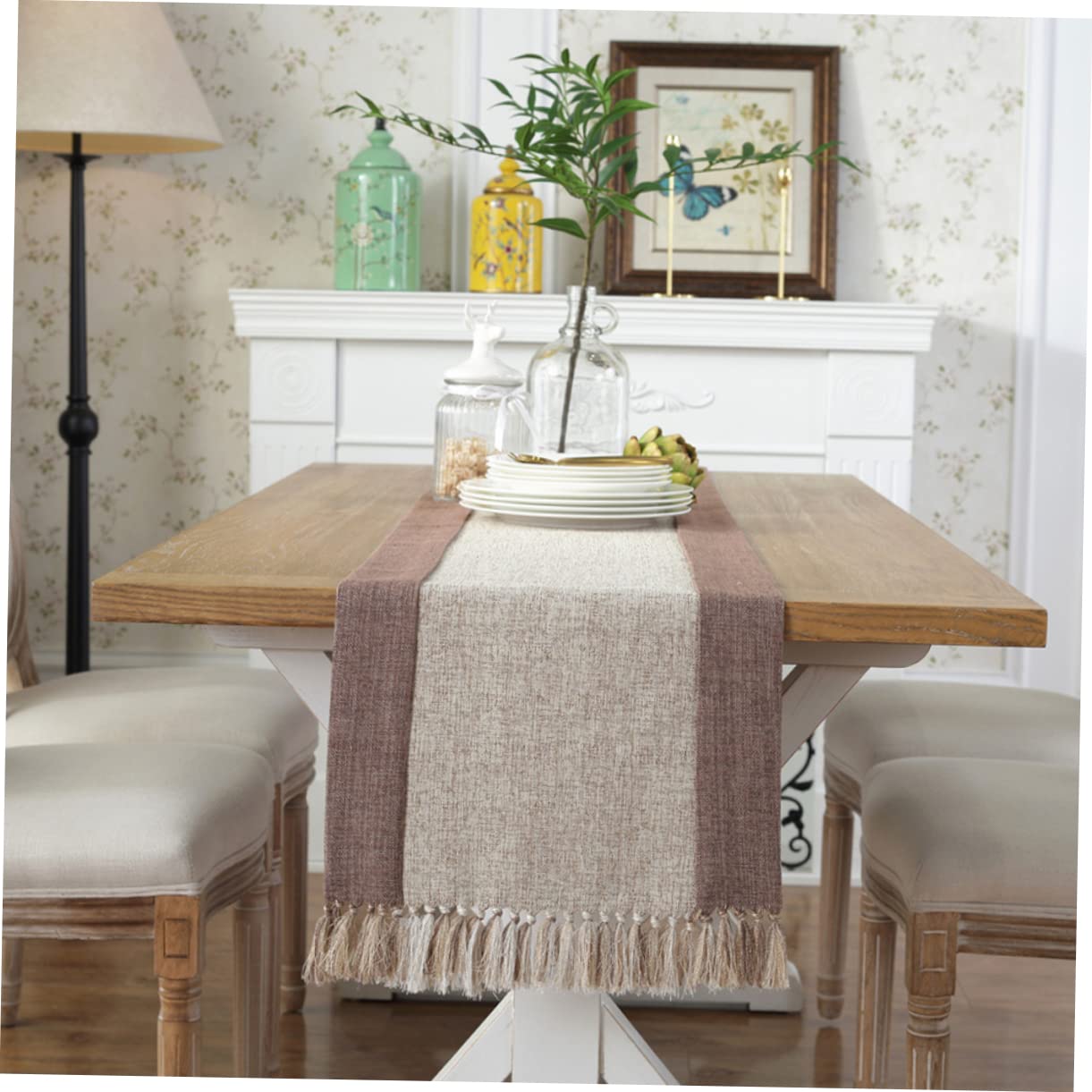 Ciieeo Runner da Tavolo Nappine 38x200 Cm in Cotone Beige