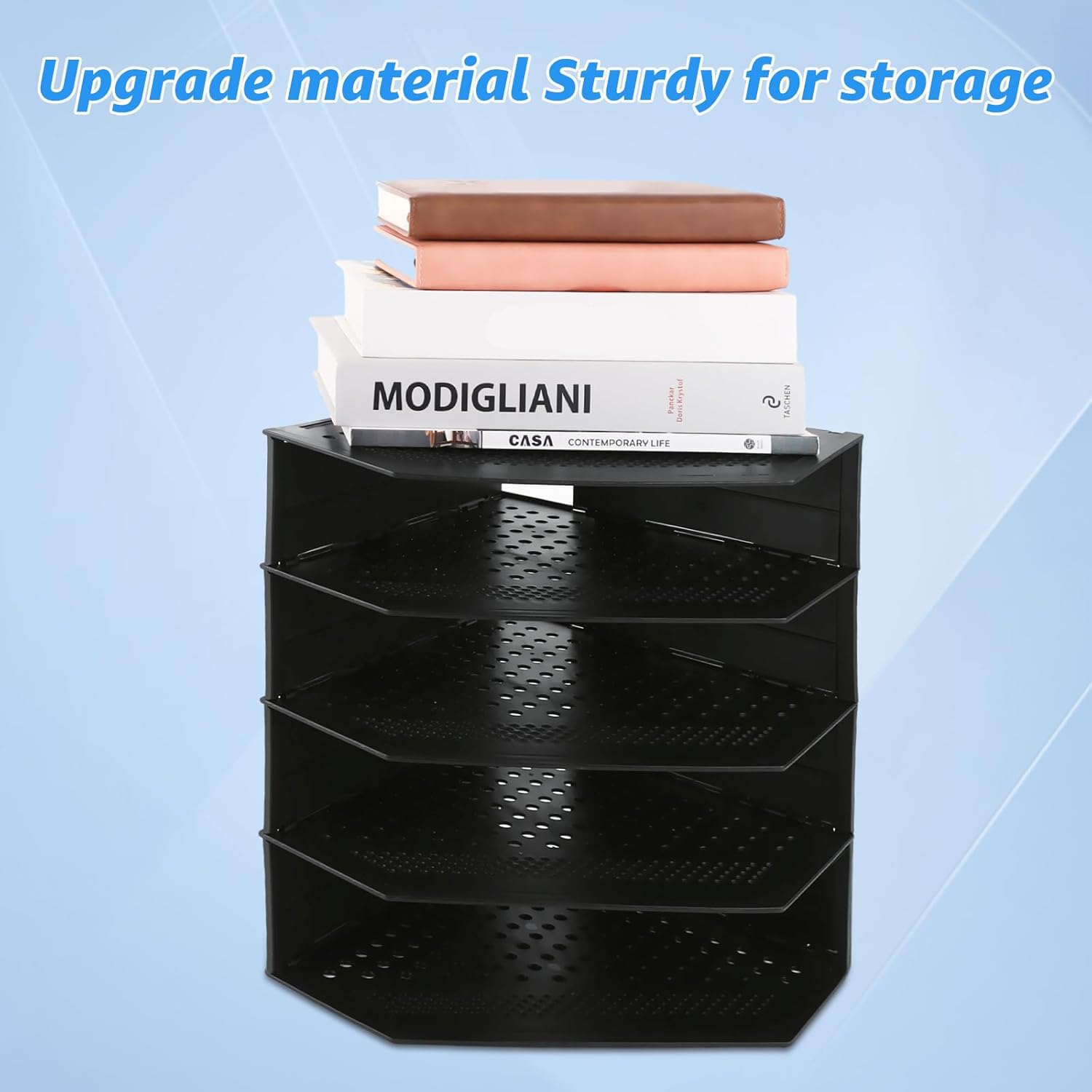 JMIATRY Lot De 2 Porte-Revue A4 Pliable – Organiseur Bureau 4 Compartiments, Rangement Magazines & Dossiers, Noir