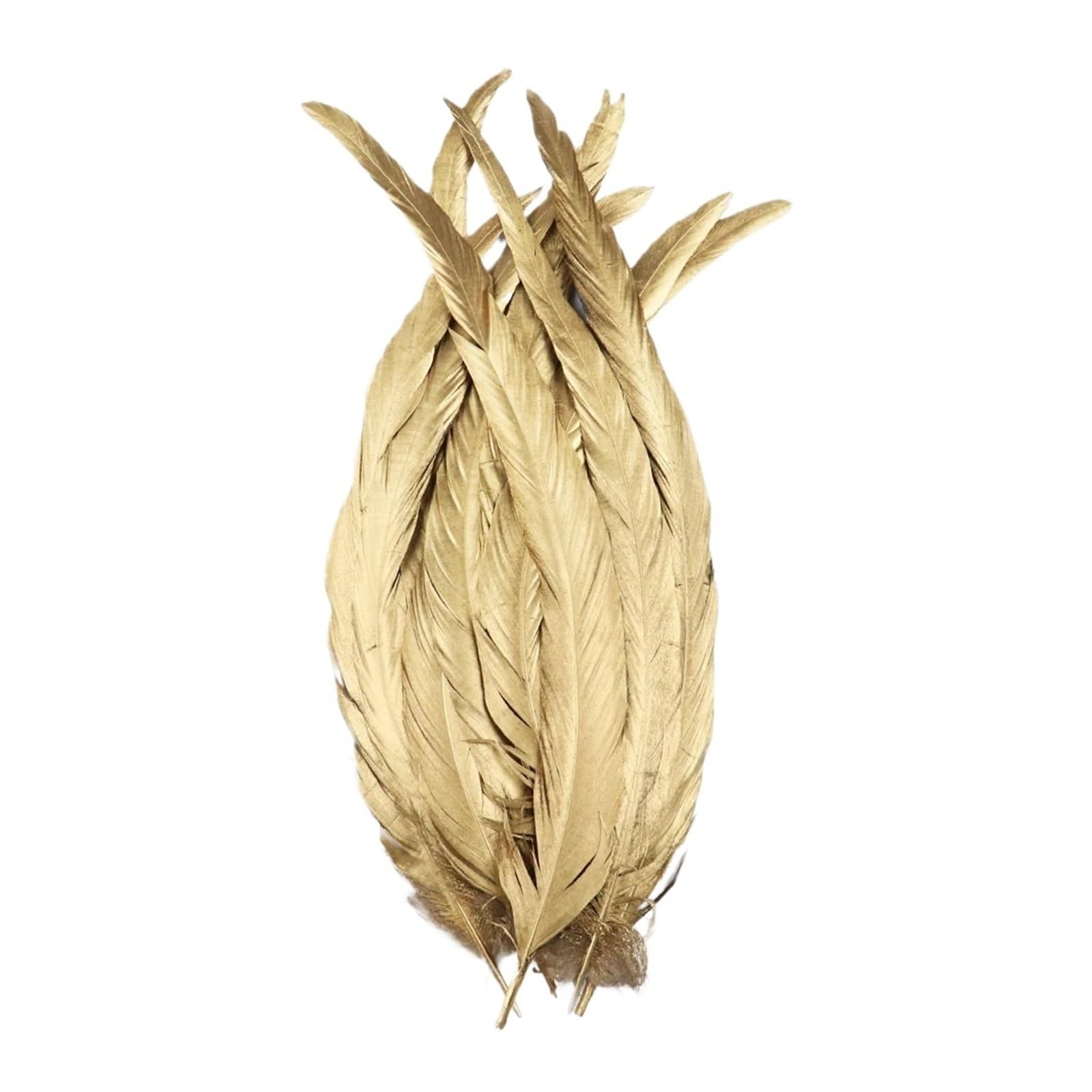 Plumes de poulet à Immersion or et argent, artisanat 12-14 pouces/30-35cm, plumes de queue de poulet, accessoires de bricolage, décoration de plumes(Gold,50PCS)